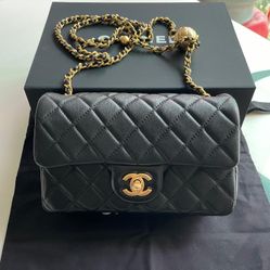 Authentic Chanel CF Lambskin & Gold-Tone Metal MINI Shoulder Bag