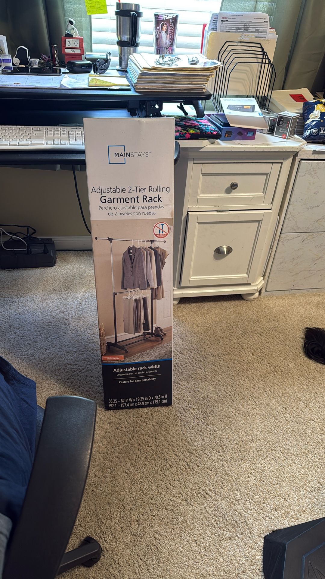Adjustable 2-Rod Garment Rack Rolling Clothes Organizer Rack