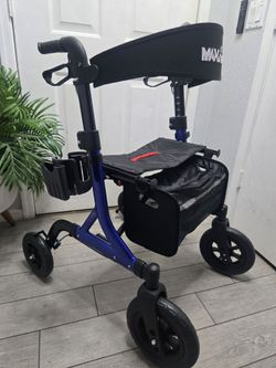 MAXWALK Walkers for Seniors, Foldable Rollator with Seat, Height Adjustable 10" All-Terrain Rubber Wheels, Aluminum Frame, Backrest, Built-in Brake Ca