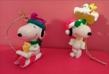 2 Snoopy Christmas ornaments. $7 for both