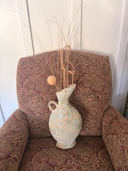 Large Rustic Ceramic Vase with Dried Arrangement