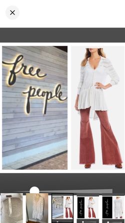 Free People Set to Stun white long-sleeve lace-inset babydoll tunic top.