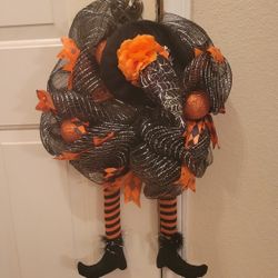 Halloween Door Wreath  Witch Hat Attached Legs Etc New Grand Prairie