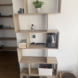 3 Piece Modern Geometric Bookshelf – Wood Finish Storage Display (Like New)