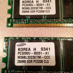 Samsung Desktop Memory 256MB Kit DDR PC3200 M368L3223ETM-CCC 400Mhz 2 Sticks