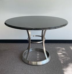 TransDeco 43" Round Black Marble Top Dining Table with Stainless Steel Base