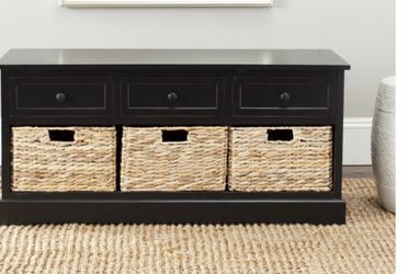 Black Storage Bench with Wicker Baskets