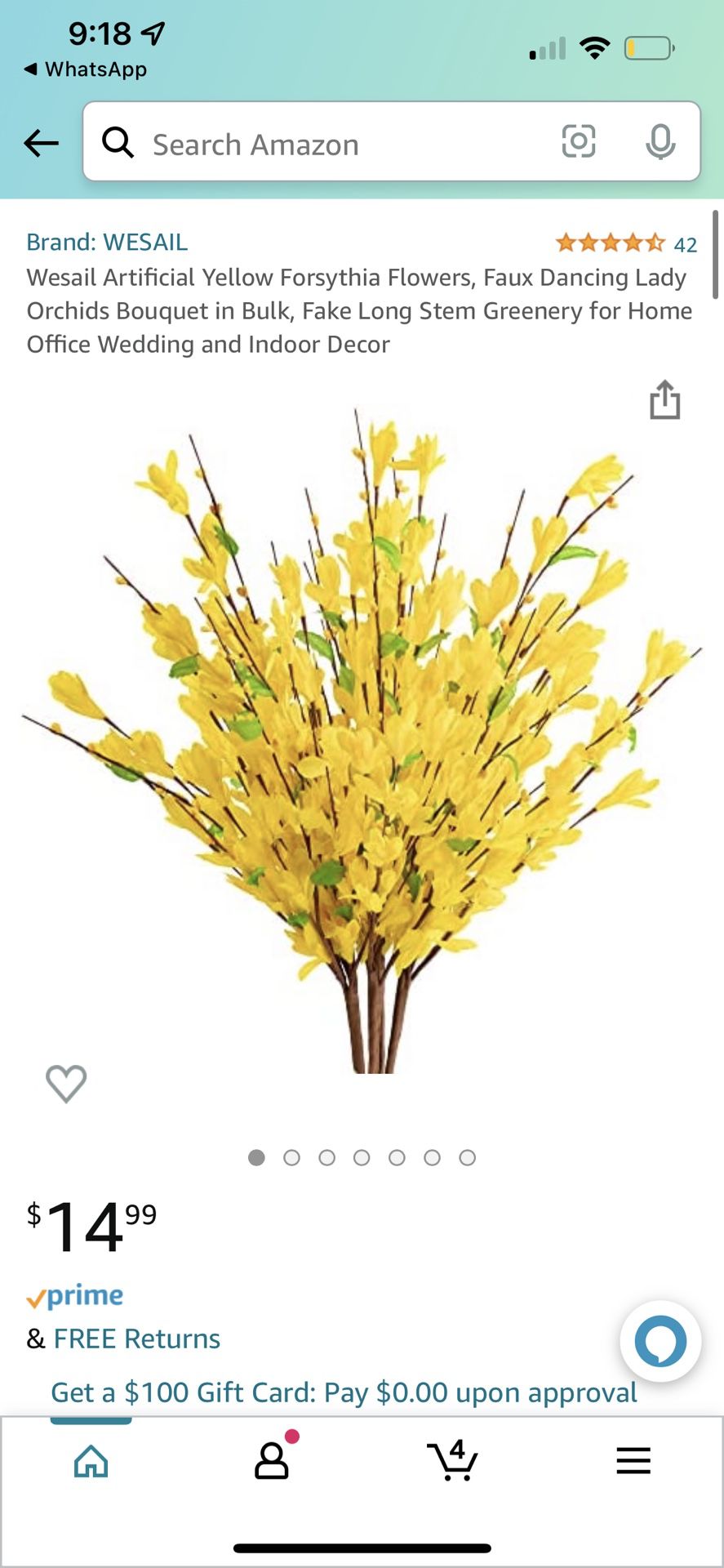 Artificial Yellow Forsythia Flowers, Faux Dancing Lady Orchids Bouquet in Bulk, Fake Long Stem Greenery for Home Office Wedding and Indoor Decor  Wesa
