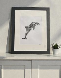 Extra Large Dolphin – Fossilized Shark Teeth Wall Art (22” x 18”)