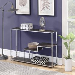 Grey Wooden Top with Chrome Metal Frame Modern New Console Table