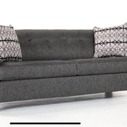 Mid Century Modern Sofa Gray With Queen Pull Out Sleeper 