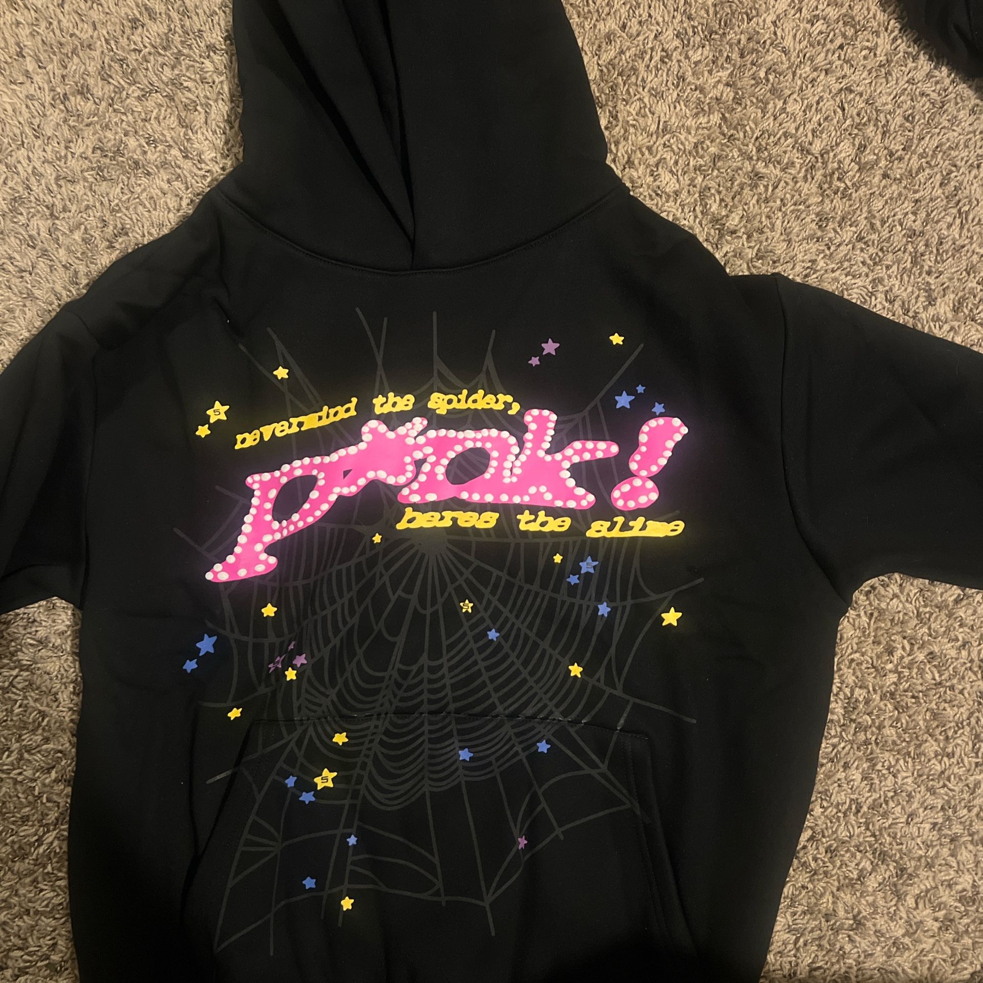 Black and Pink Sp5der Hoodie M