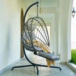Hanging Egg Chair with Stand and Leg Rest