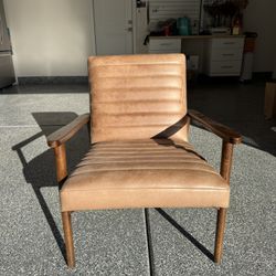 Ribbed Brown Leather  Chair 