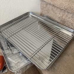 Baking Sheet and Cooling Rack Set (2 Baking Pans + 2 Baking Racks), Stainless Steel Cookie Sheet Baking Pan Tray for Toaster Oven, Non Toxic & Heavy D