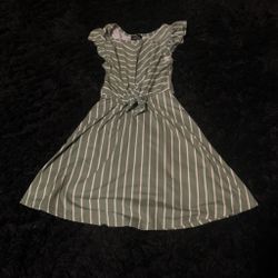 white and green vertical striped dress with tie waist