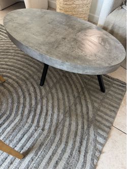 Modern Gray Oval Coffee Table (Concrete Look)