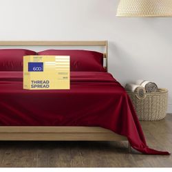 THREAD SPREAD 100% Egyptian Cotton Queen Size Sheet Set - 4 PC 600 Thread Count Egyptian Cotton Sheets Set for Queen Size Bed (Burgundy), Soft, Coolin