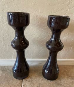 Pair of Hand Blown MCM Style Glass Candle Holders
