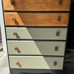 Refurbished 5 Drawer Sage Green And Black Dresser 