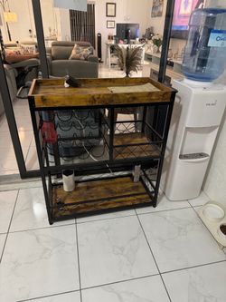 Rustic Industrial Bar Cart / Wine Cabinet with Storage – Excellent Condition