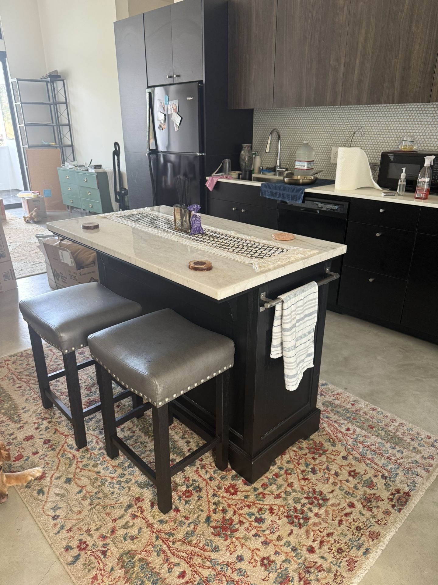 Mantello Marble Top Kitchen Island Set