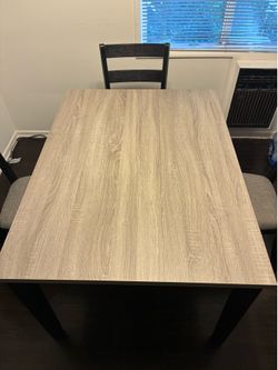 Dining Room Set – 4 Chairs + Woodgrain Table – Clean & Sturdy