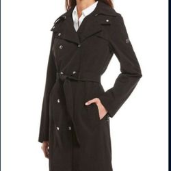 Calvin Klein Double Breasted Soft Shell Trench Coat w/Removable Hood MED * NWT
