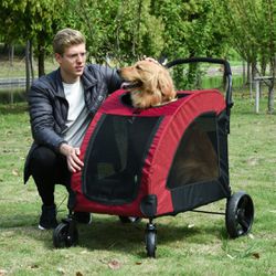 READ DESCRIPTION PawHut Pet Stroller with Storage Basket Ventilated Oxford Fabric for Med Size Dog