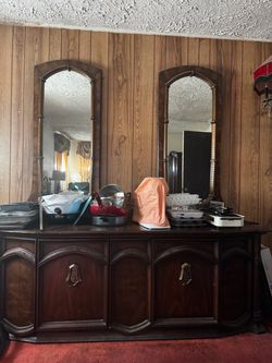 Dark Wood Antique Dresser with double Arch mirrors