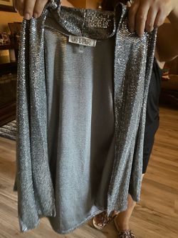 Kasper Silver Sequin Open-Front Cardigan