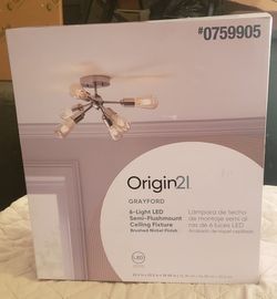 Origin 21 Grayford 6-light 22.2-in Brushed Nickel LED Semi-Flush mount light