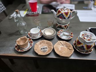 Geometric Pattern Tea Set with Warmer and Accessories Traditional Sadu Design Ceramic Tea Pot $25