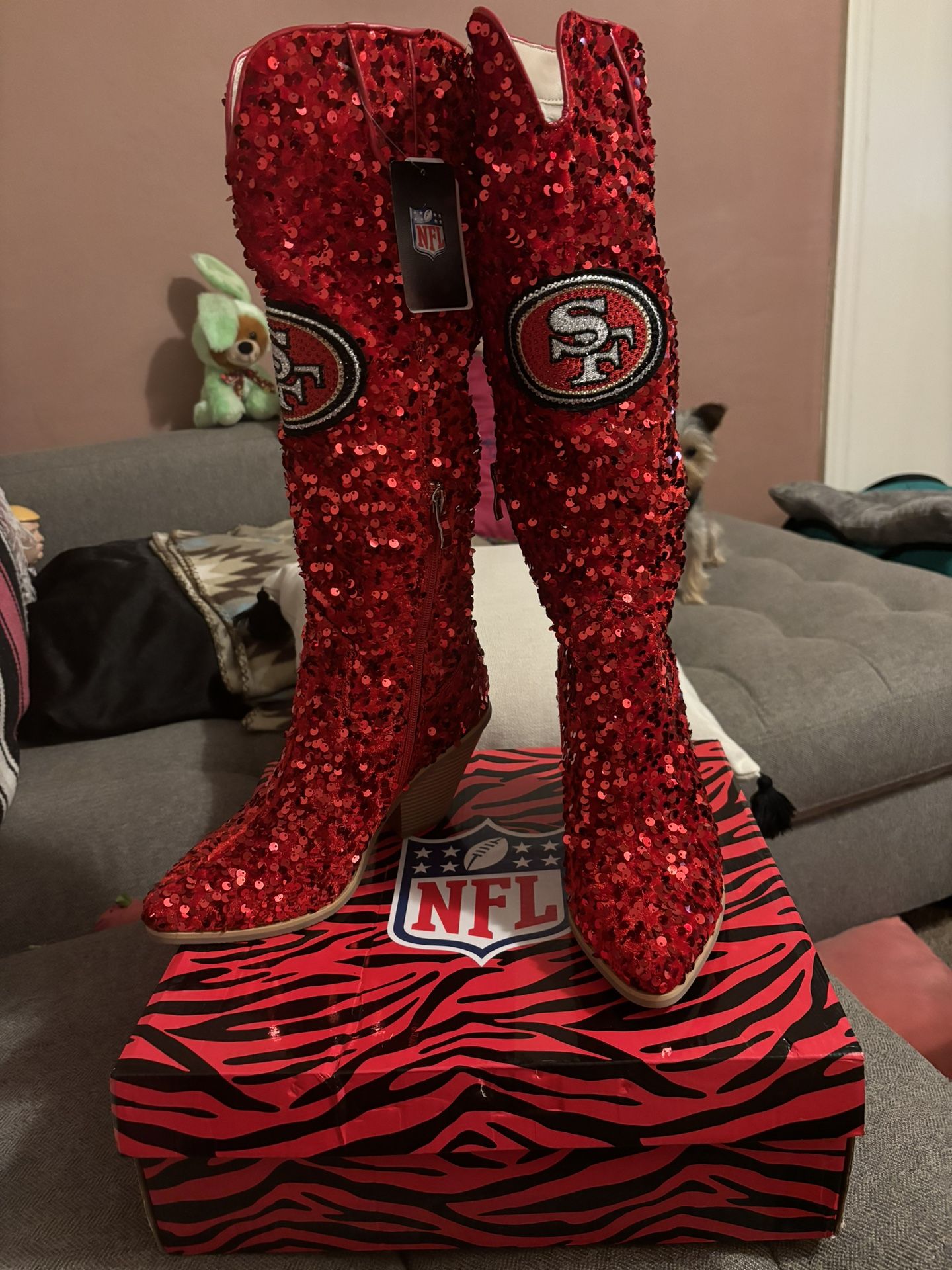 Women's Cuce Scarlet San Francisco 49ers Knee-High Sequin Boots
