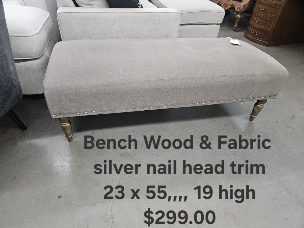 Bench Beige/Gray Wood & FabricWe are located at 2811 East Bell road. Another Time Around Furniture.