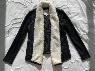 BB Dakota "Jack" Open Front Black Jacket with Cream Faux Shearling - XS