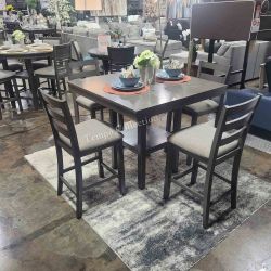 COUNTER HEIGHT DINING TABLE SET WITH 4 CHAIRS, GREY - [NEW]