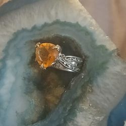 Trillion Cut Citrine Set In 925 Ring