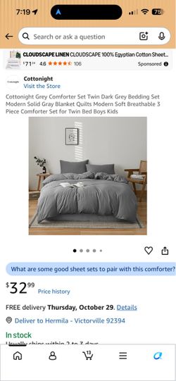 Cottonight Grey Twin Comforter Set 3 Piece
