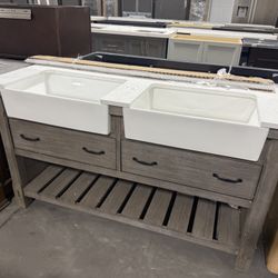 60 in. Farmhouse Vanity with Quartz Top for $1200