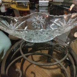 Vintage Cut Glass Relish Dish/ Boat Star Design