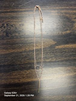 Gold-Tone Layered Chain Necklace with Bar Pendant