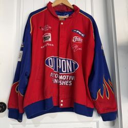🔥 Vintage Jeff Hamilton NASCAR Racing Jacket – DuPont “Miracles of Science” – Rare Flame Sleeve 🔥