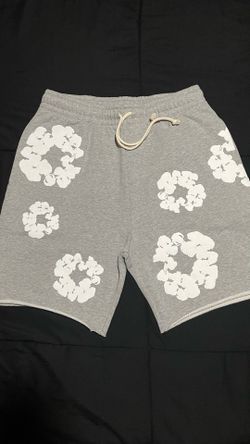 Grey and white denim tear shorts