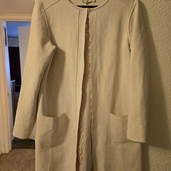 Cream Cactus Pearl long cardigan with lace trim