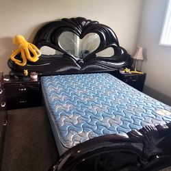 Dresser bed frame and 2 night stands. 