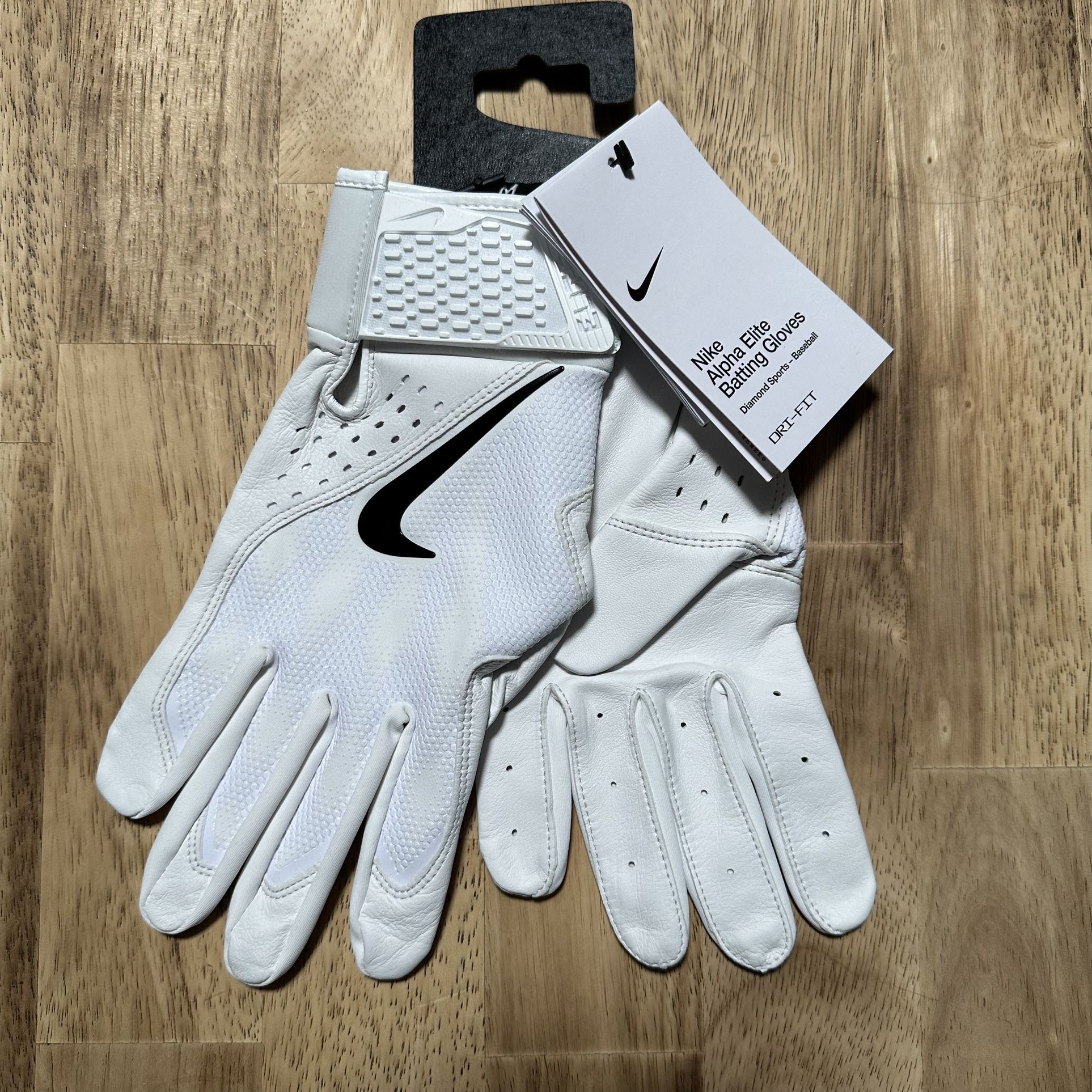 Nike Alpha Elite Batting Gloves Baseball Mens Size M White FD7816-132