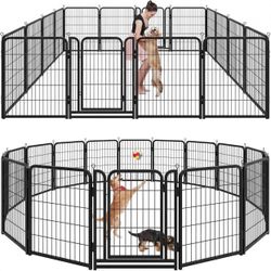 G327-Dog Playpen Outdoor Extra Wide 16 Piece Panels Heavy Duty Dog Fence 40" Height Anti-Rust with Doors Portable for RV Camping Yard, Total 42FT, 140