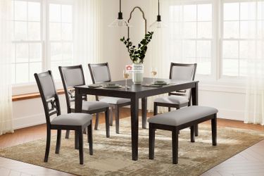 DINING TABLE SET 6 PC - BROWN - TRANSITIONAL - [NEW]