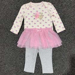 Small Wonders Girls Size 6/9 Month floral Bunny Onesie And Leggings with tutu skirt Easter Outfit - new no tags